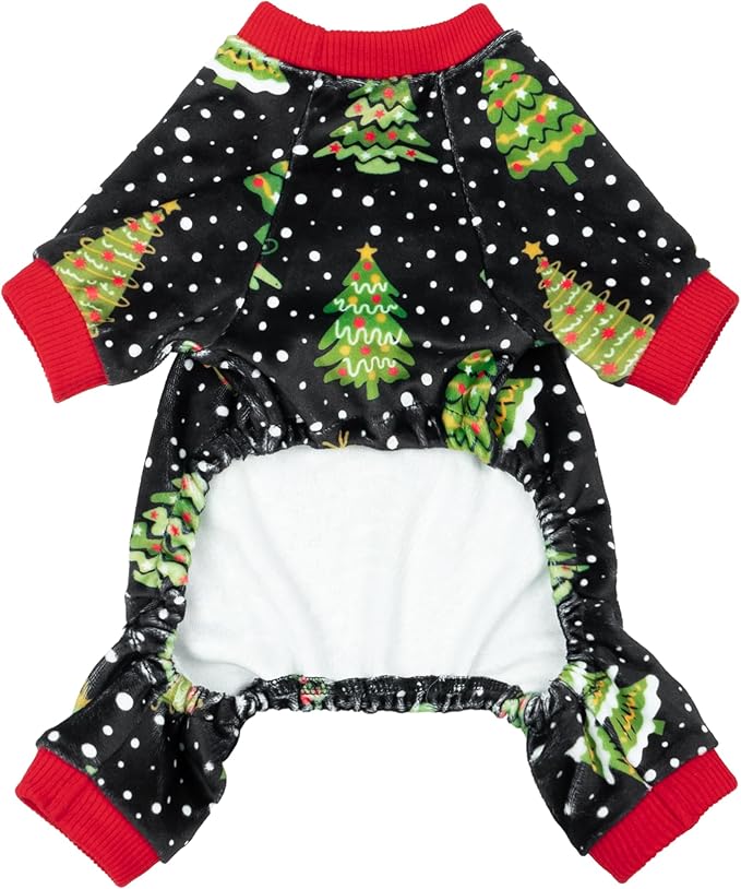 Fitwarm Christmas Tree Dog Pajamas, Christmas Clothes for Small Dogs Boy Girl, Holiday Pet Outfit, Black, Red, Green, Yellow, Small