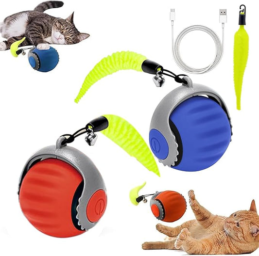 Turbo Tail 3.0 Cat Toy (2-Pack) – 2025 Smart Interactive Cat Toy Ball, Speedy Motion-Activated Toy for Indoor Cats, Rechargeable & Durable Design (Orange & Blue)