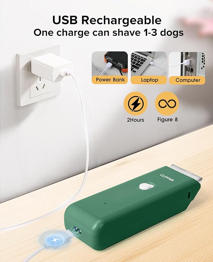 Upgrade Home Professional Dog Grooming Kit Clipper for Matted&Long Hair, Cordless Pet Shaver Low Noise USB Rechargeable for Cats, Small&Medium Dogs, Handy Pet Hair Grooming Trimmer, Green