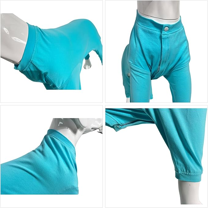 Lovelonglong Four Feet Dog Lightweight Pajamas, Pure Cotton Dog Jumpsuits 4 Legs Dog Onesies T-Shirt Stylish PJS Puppy Costume for Large Medium Small Dogs Turquoise XXXL