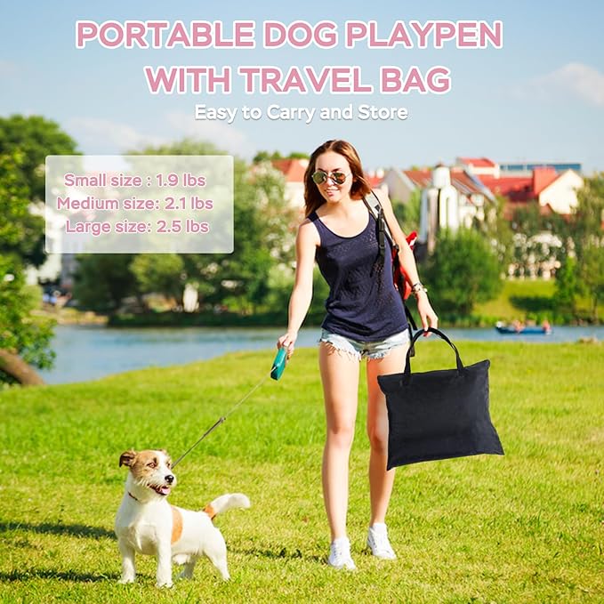 Portable Pet Playpen, Cat Playpen for Indoor Cats Enclosed，Kitten Playpen Indoor with Resistant Breathable Shade Cover,Indoor Outdoor Use for Small Medium Pet (M, Pink)