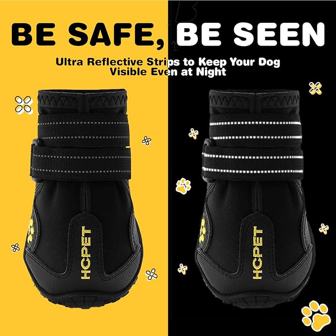 Hcpet Dog Shoes, Dog Boots for Small Dogs, Waterproof Medium Dog Booties Paw Protector for Summer Hot Pavement, Winter Snowy Day, Outdoor Walking, Indoor Hardfloors Anti Slip Sole Black Size 4