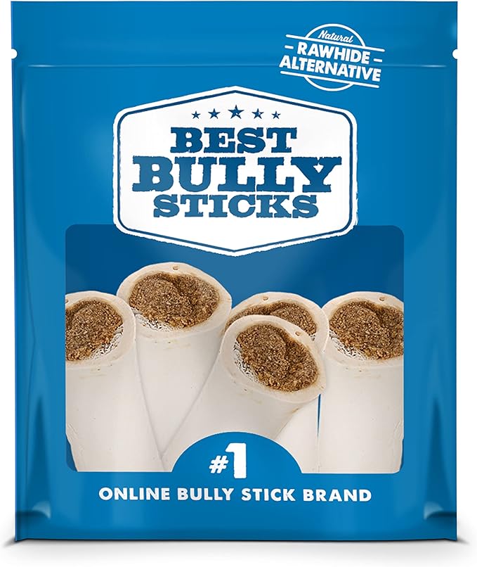 Best Bully Sticks Bacon and Cheese Filled Bones - 3-4 Inch 5 Count (Pack of 1) - Long Lasting, Refillable Stuffed Dog Bone Treats for Dogs
