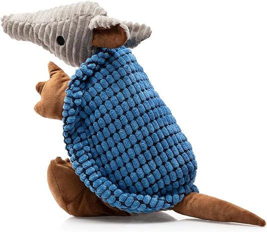Hollypet Plush Dog Squeaky Toy Stuffed Armadillo Animal Pet Puppy Chew Toys with Clean Teeth for Small Medium Large All Breed Sizes Dogs, Blue, 14 in