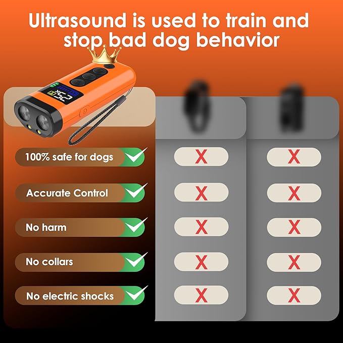 Dog Bark Deterrent Device – 65FT Range Anti Barking Device for Dogs, Stops Neighbor’s Dog Barking with 3 Ultrasonic Frequencies (25/30/40kHz) & 5 Sound Modes, for Indoor & Outdoor Training