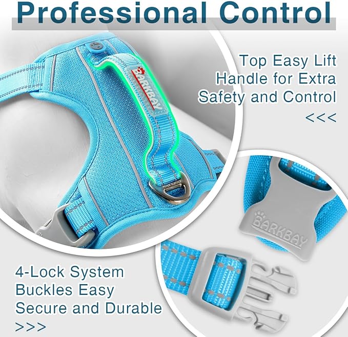 BARKBAY Dog Harness No Pull with ID Tag Pocket - Heavy Duty, Reflective, Easy Control for Large Dogs(Blue,L)