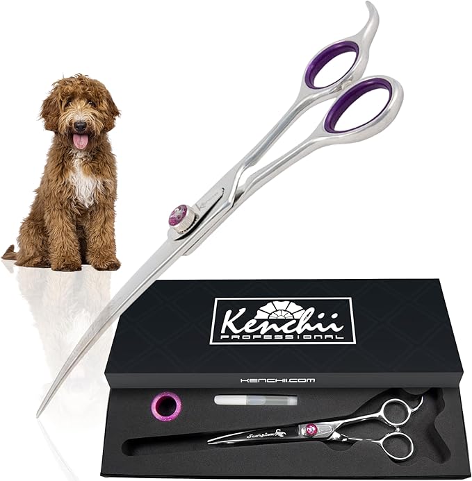 Kenchii Scorpion Dog Grooming Scissors, 7 Inch Curved Shears, Dog Scissors for Grooming, Professional Pet Grooming Scissors, Heavy Duty, Durable and Sharp