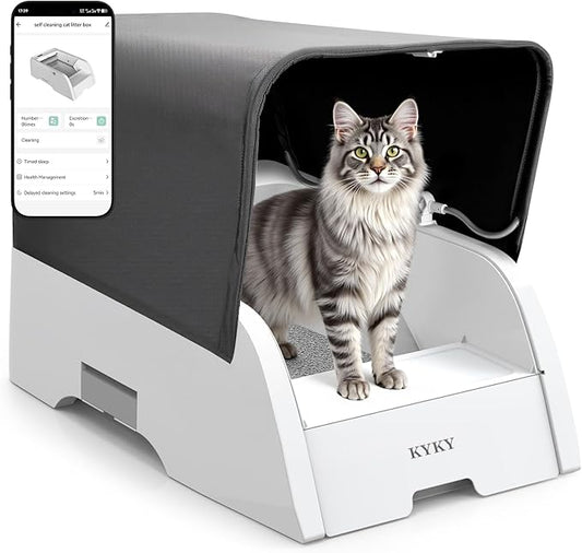 2 in 1 Self Cleaning Litter Box with APP Control, Open or Covered Canopy Design to Meet Cats' Varying Preferences, Large Automatic Cat Litter Box for Multiple Cats, Quiet, Odorless & Safe