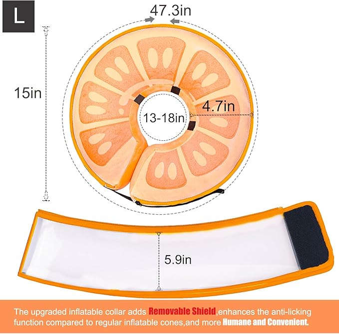 Inflatable Dog Cone Collar for Large Medium Small Dogs, Soft Dog Donut Collar Adjustable Recovery Cone for Pets After Surgery, Extra Enhanced Anti-Licking Guard Shield for Pets (Large, Orange)