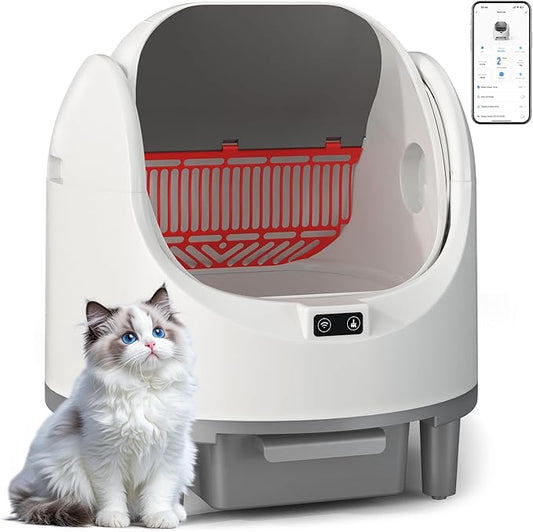 Self Cleaning Litter Box, Open Top Design Automatic Cat Litter Box for Multiple Cats (Dark White)
