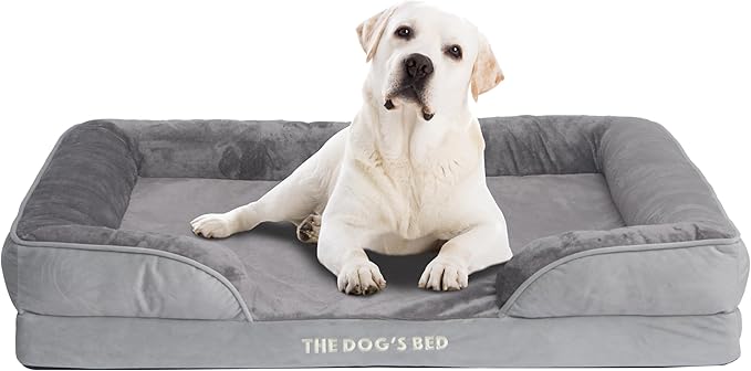 The Dog’s Bed, Orthopedic Standard Foam Waterproof Dog Bed with Standard Support, XL Silver Grey Plush, Waterproof, Supportive Dog Bed with Replaceable Covers