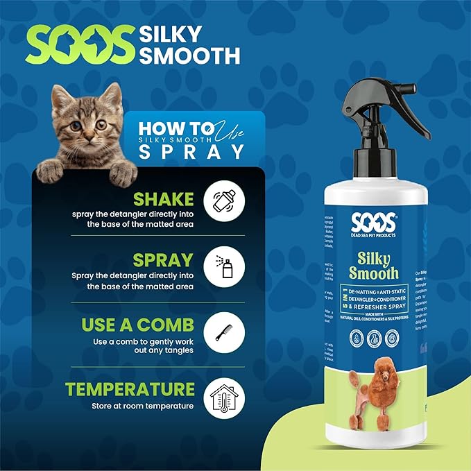 Soos Pet Silky Smooth 5-in-1 Leave-On Conditioning Spray for Dog & Cat | Moisturizing, Anti-Itch, Softens Coat, Natural Ingredients | Pet Grooming Essentials - 500ml
