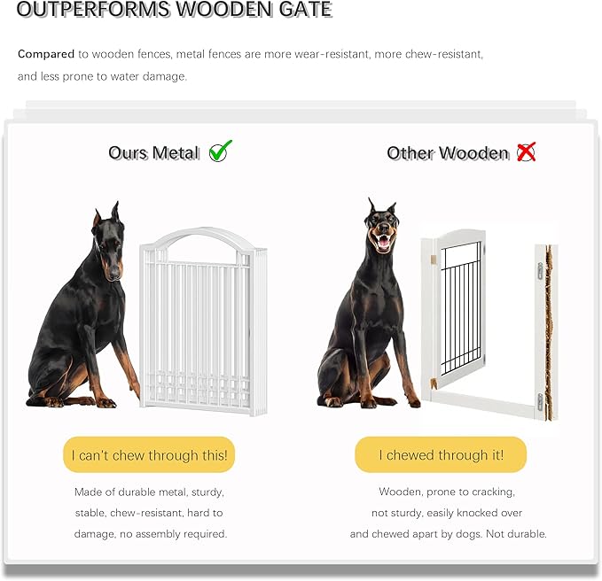 4NM Metal No Drilling Expandable Dog Gate, Extra Wide 192", Extra Tall 32" Free Standing Pet Gate with Door, Gates for Dogs Outdoor or Indoor, with 4PCS Support - White