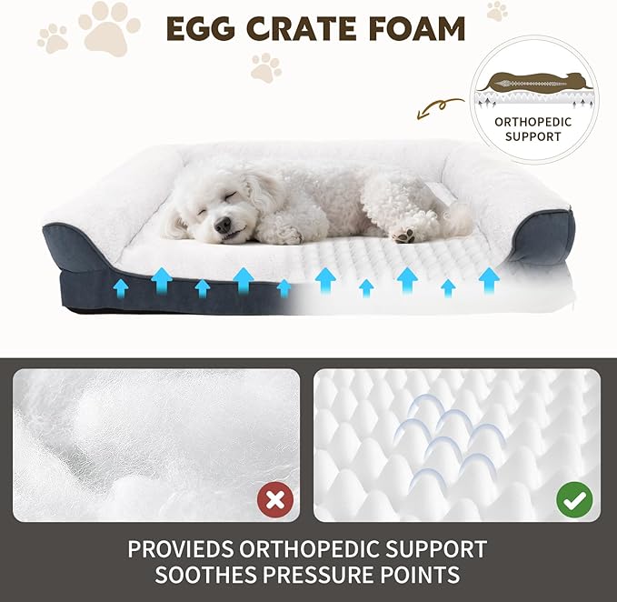 Dog Bed Medium to Large Dogs - Waterproof Couch with Removable Washable Cover and Egg Crate Foam Comfort Cage Beds Zipper Non-Slip Bottom Pad Bite-Proof