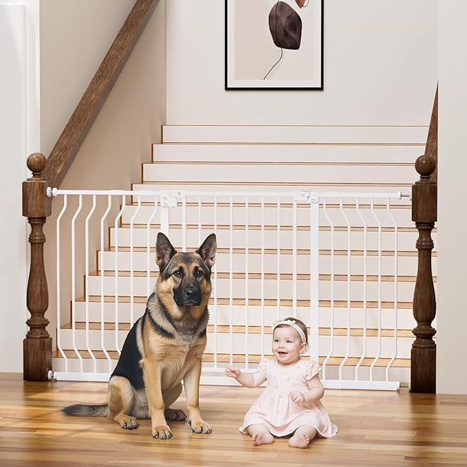 29-57" Baby Gate for Stairs, Baby Safety Essentials, Auto Close Gate for Doorways, Easy Install Pressure Mounted Dog Gate Indoor, Pet Gates for Dogs, White