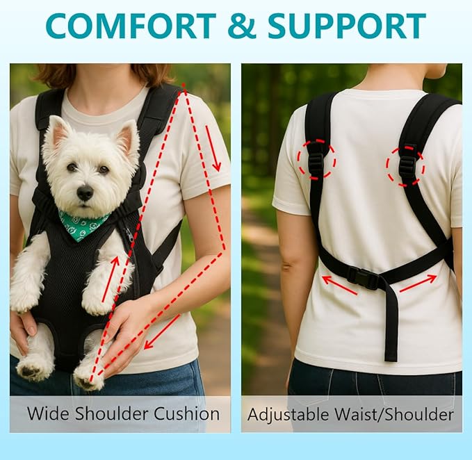 Dog Backpack Carrier, Adjustable Pet Front Carriers, Legs Out Carrying Sling Travel Bag for Small Medium Dogs 4-7 Lbs, Soft Wearable Puppy Chest Carry Backpacks for Walking/Hiking/Camping/Traveling