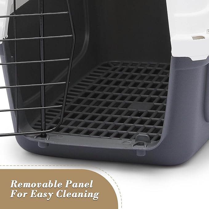 Athena Collection 22" Hard-Sided Travel Pet Carrier for Small Dogs and Cats, Plastic Dog Crate with 2-Door Top & Front Load, Ventilation, Security Lock, Cat Dog Carrier for Pet, up to 22lbs, Grey