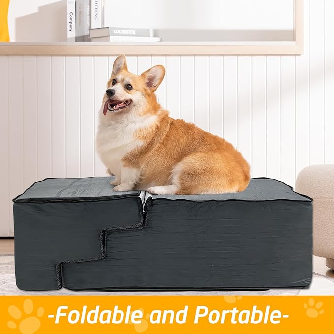 28" H Dog Stairs for Small and Medium Dogs 6-Step Ramps for High Beds and Couch Non-Slip Extra Wide Pet Stairs for Old Dogs and Puppy and Cat - Stable & Durable with Machine Washable Cover Indoor