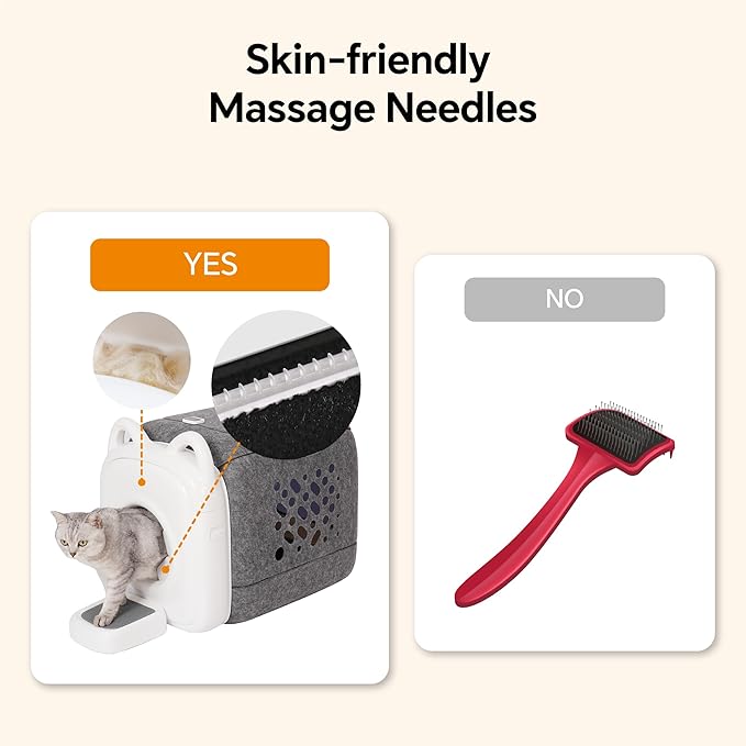 automatic cats self groomer - 360° Surround Skin Friendly cat grooming supplies,Cat Brushes with biomimetic cat tongue brush Include And Smart feeder For Long, or Short Haired [White]