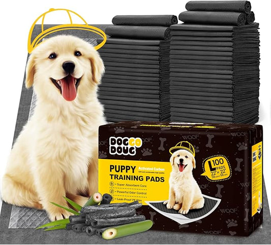 Charcoal Puppy Pads 100 Counts,22"x22" Dog Pee Pads Small Disposable Activated Carbon Super Absorbent Full Edge-Wrapping Pee Pads Odor-Control Training Pads for Doggie Cats Rabbits