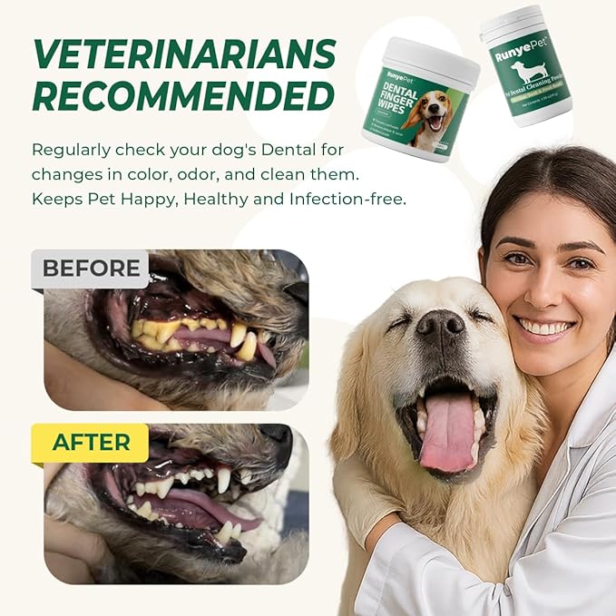 Deep Dental Cleaning Kit for Dogs & Cats – Pet Plaque Removal Powder & 50 Dental Care Wipes – Natural Formula with Probiotics for Fresh Breath & Healthy Teeth (Cleaning Kit, 50ct+45g)