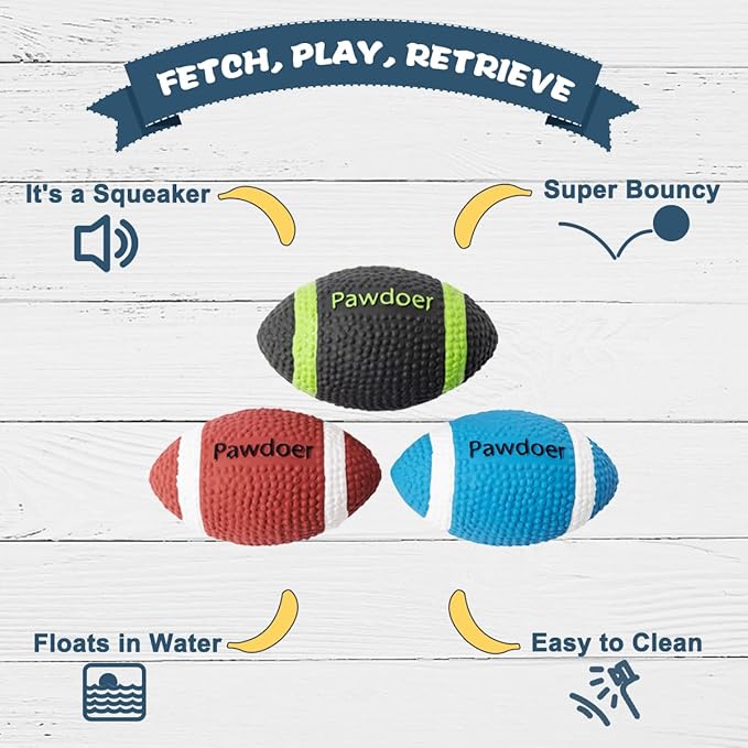 3 Pack Squeaky Dog Ball, Soft Latex Rubber Squeaky Toy for Small Dogs Puppies, Cute Bounce Squeak Football for Fetch Play