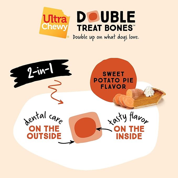 Ultra Chewy Gourmet Flavors: Long-Lasting Chews Made in USA, Highly Digestible, for Aggressive Chewers - Sweet Potato Pie, Turkey and Cranberry, Pumpkin Flavors (6 Count)