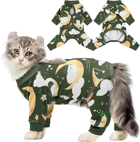 QBLEEV Cat Onesie for Cats After Surgery, Sticky Hair Cat Pajamas for Cats Only, Recovery Suit Shirt for Male Female, Full Body Long Sleeve Surgical Bodysuit, Stop Licking & Shedding