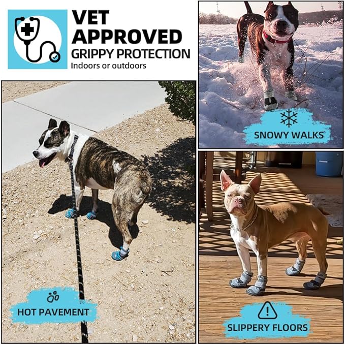 Dog Shoes for Large Dogs, Medium Dog Boots & Paw Protectors for Hardwood Floors, Outdoor Dog Booties for Hot Pavement Winter Snow Hiking, Waterproof Dog Shoes with Reflective Strips Size 7