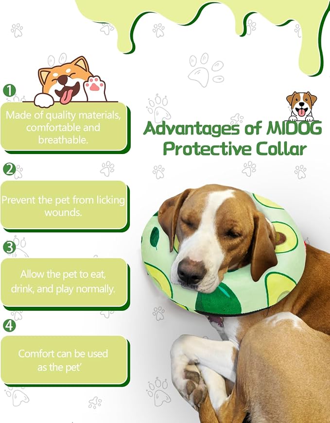MIDOG Inflatable Dog Cone Alternative for After Surgery - Soft Protective Donut Collar Prevents Licking, Comfortable Recovery E-Collar Alternative for Small Medium Large Dogs (Avocado,XL)