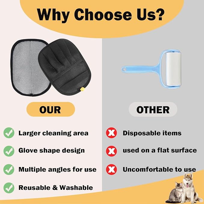 Pet Hair Removal Glove with Electrostatic Technology, Pet Hair Gloves for Dogs and Cats, Washable Pet Hair Remover Tool for Sofas, Carpets, Car Seats and Bedding
