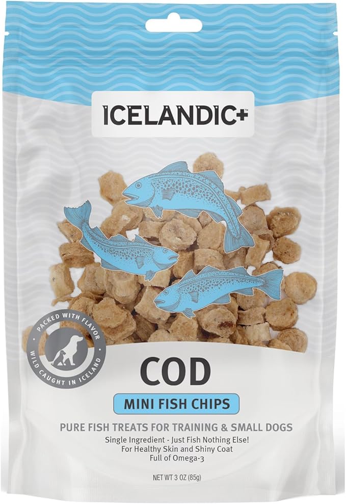 Icelandic+ Mini Fish Chips: Cod - 2.5oz Bag, Dog Treats, Wild-Caught & Air-Dried, Single Ingredient Crunchy Pet Snacks, Just The Fish Nothing Else
