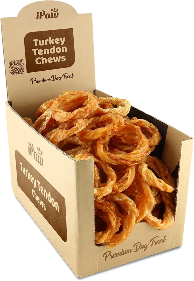 iPaw Turkey Tendon for Dogs, Ingredient Sourced from USA, Hypoallergenic, All Natural Human Grade Puppy Chew, Dog Treats for Signature Series, Rawhide Alternative, 40 Units/Box Ring (Small)