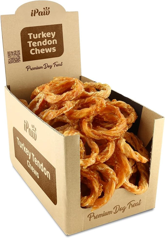 iPaw Turkey Tendon for Dogs, Ingredient Sourced from USA, Hypoallergenic, All Natural Human Grade Puppy Chew, Dog Treats for Signature Series, Rawhide Alternative, 40 Units/Box Ring (Small)