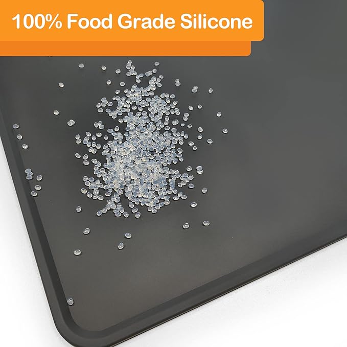 KVK Dog Water Mat 39.4×29.5in - Silicone Dog Mat for Food and Water Extra Large - Pet Food Mat for Floors Waterproof - Pet Feeding Mat Prevent Water Food Spills - Dark Grey