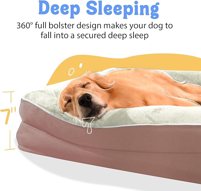 Orthopedic Washable Large Dog Bed - Dog Beds Large Sized Dogs with Removable Cover Waterproof Orthopedic Pet Bed XL Dogs Beds with Bolster