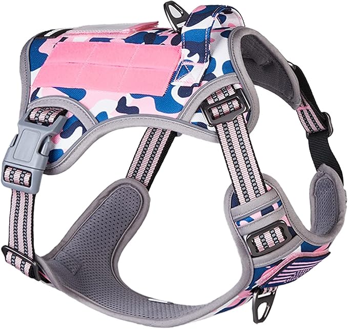 BUMBIN Tactical Dog Harness for Small Dogs, No Pull, Pink Camo XS