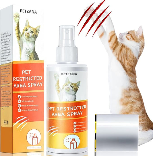 Cat Deterrent Spray: 100ml Natural Bitter Formula Spray to Stop Chewing & Scratching, Safe Indoor/Outdoor Anti-Chew Training Aid for Furniture, Sofas, Curtains - No Alcohol/Toxic for Cats Kittens