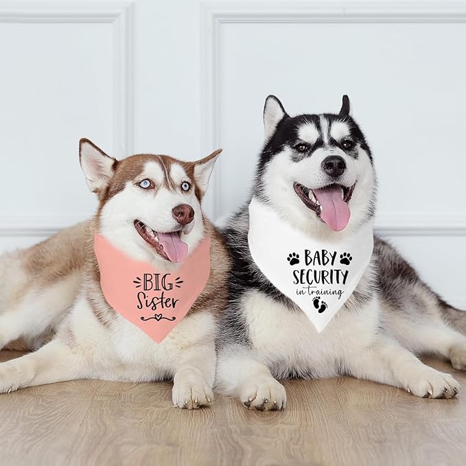 Big Sister&Baby Security in Training Dog Bandana, Dog Bandanas for Dogs Pet Accessories for Dogs Lovers Pregnancy Reveal Ideas, Soft Triangle Scarf for Small Medium Large Dogs (Big Sister Pink)