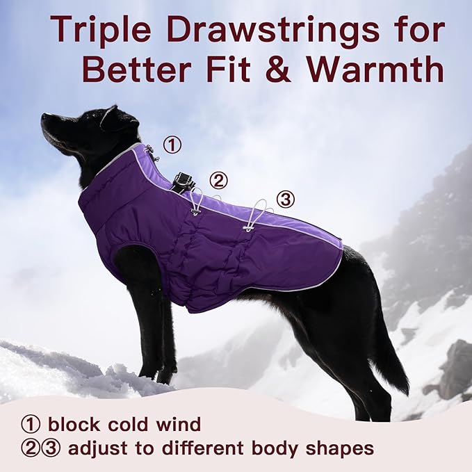 Dog Coat Winter Warm Dog Jackets for Medium Dogs Reflective Snowsuit with Harness Fleece Dogs Snow Jacket Vest Waterproof Pet Clothes for Cold Weather