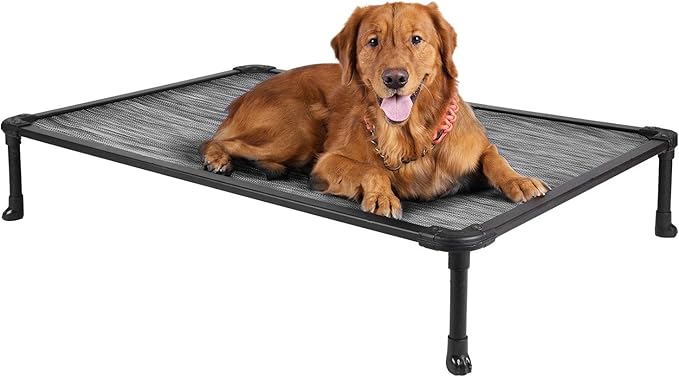 Veehoo Chew Proof Elevated Dog Bed - Cooling Raised Pet Cot - Rustless Aluminum Frame and Durable Textilene Mesh, Unique Designed No-Slip Feet for Indoor or Outdoor Use, Black Silver, X Large