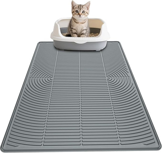 AMOK Cat Litter Mat, Extra Large Silicone Litter Box Mat 40" x 28", Waterproof Litter Trapping Mat for Cats, Durable and Easy to Clean, Grey