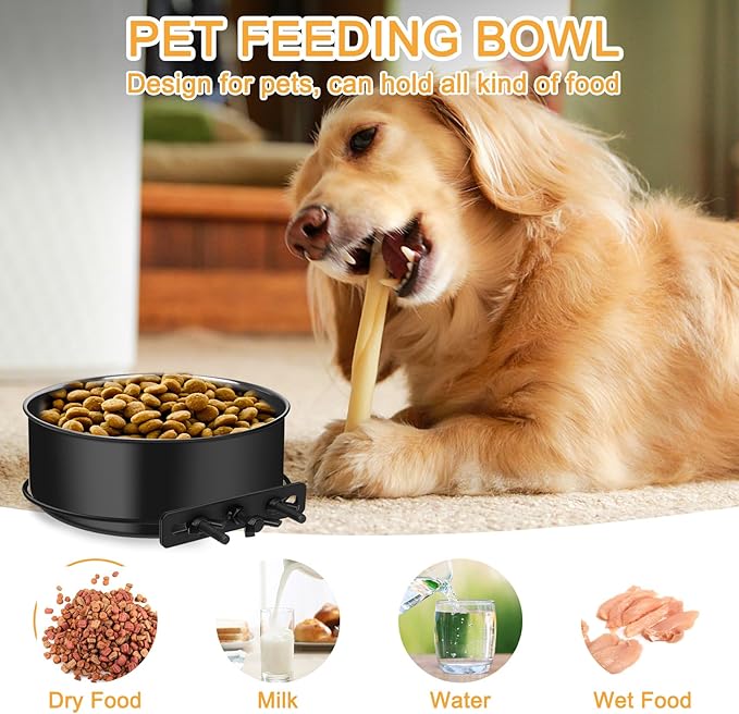 Dog Crate Bowls Hanging No Spill, ShineMe 60oz & 40oz Stainless Steel Dog Kennel Food and Water Bowls Mountable for Large and Medium Pets (7.0 x 3.7” & 6.2 x 2.5”)
