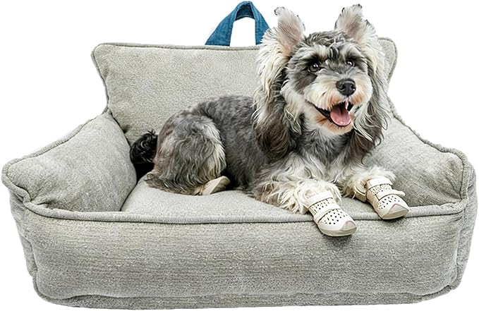 Small Orthopedic Dog Sofa Bed with Sides, Carry Handle & Side Pockets .Plush Chenille Orthopedic Pet Bed Couch for Small Breed Dogs & Cats .Portable Snuggler for Indoor Use, Travel & Recovery
