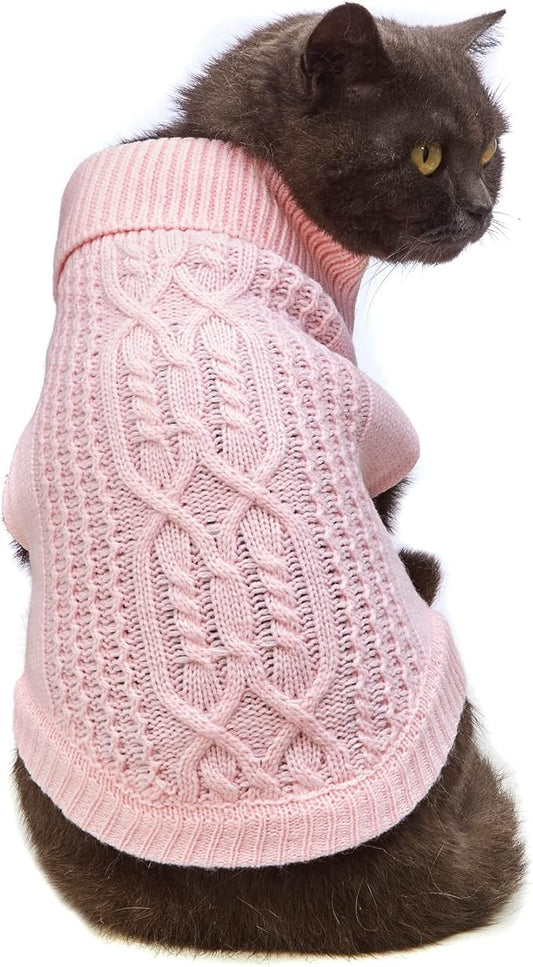 Stretchy Cat Sweater - 17 Colors & 6 Sizes | Snug Winter-Ready Knit for Boy/Girl Cats & Kittens(Light Pink, Medium)