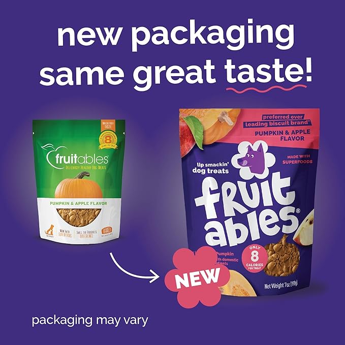 Fruitables Healthy Dog Treats Pumpkin & Apple | Made with Pumpkin for Dogs | Low Calorie Treats for Dogs | 12 Ounces, White