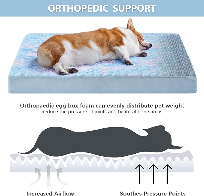 WNPETHOME Orthopedic Large Dog Bed, Extra Large Waterproof Dog Bed with Removable Washable Cover & Anti-Slip Bottom,Egg Crate Foam Pet Bed Mat,Soft Rose Plush Pet Crate Mat