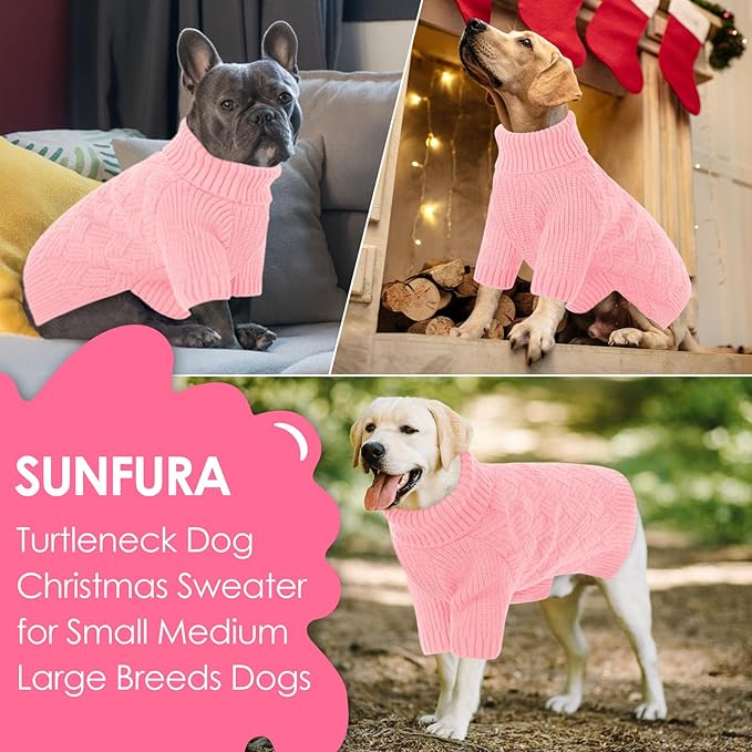 SUNFURA XS Dog Sweater, Small Dog Sweater Doggie Knitted Knitwear for Winter, Cat Pullover Christmas Sweatshirt for Yorkie Chihuahua, Warm Thick Turtleneck Clothes for Puppy, Pink X-Small