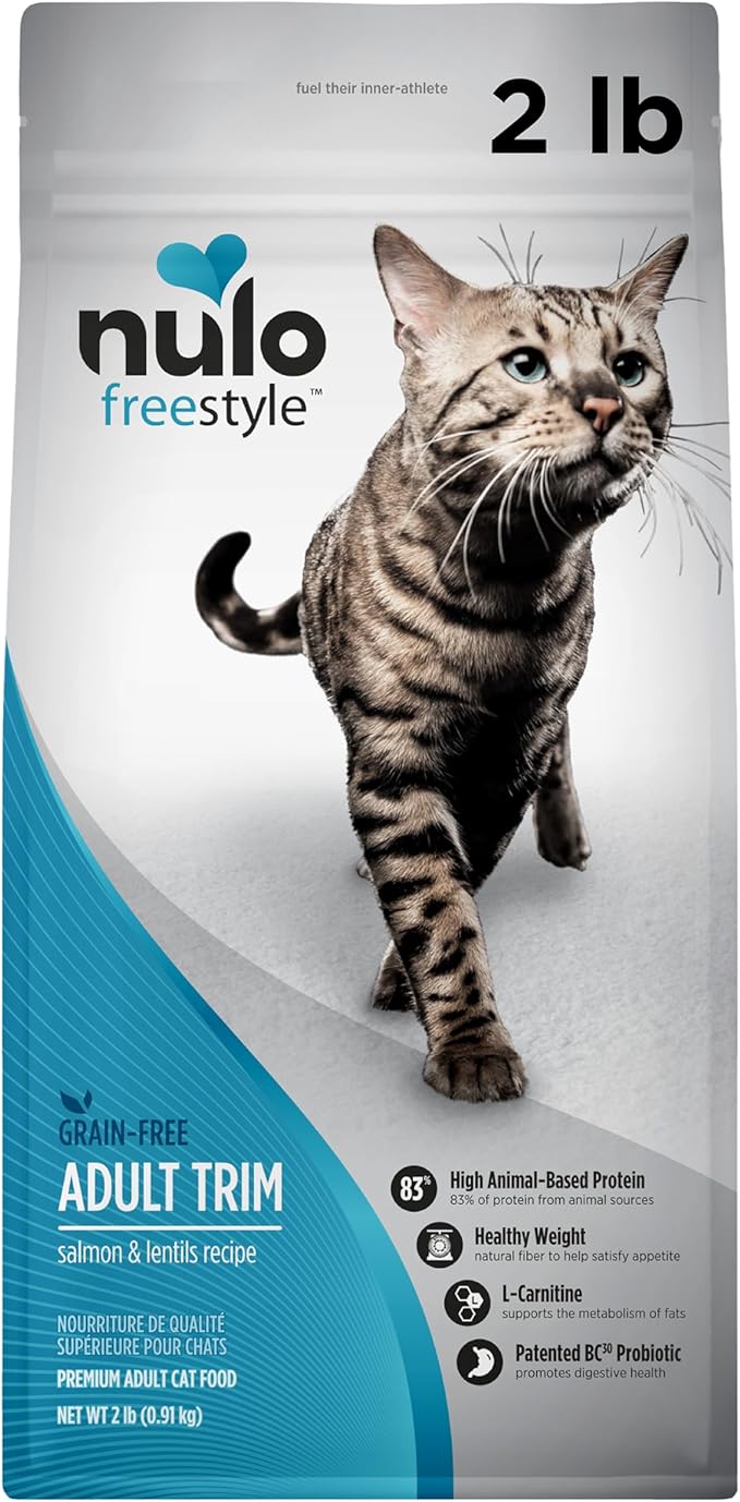Nulo Freestyle High Protein Trim Cat Food, Salmon & Lentils Recipe - Natural Grain-Free Dry Cat Food for Weight Management with l-Carnitine, Natural Fiber, & Probiotics, 2 lb Bag