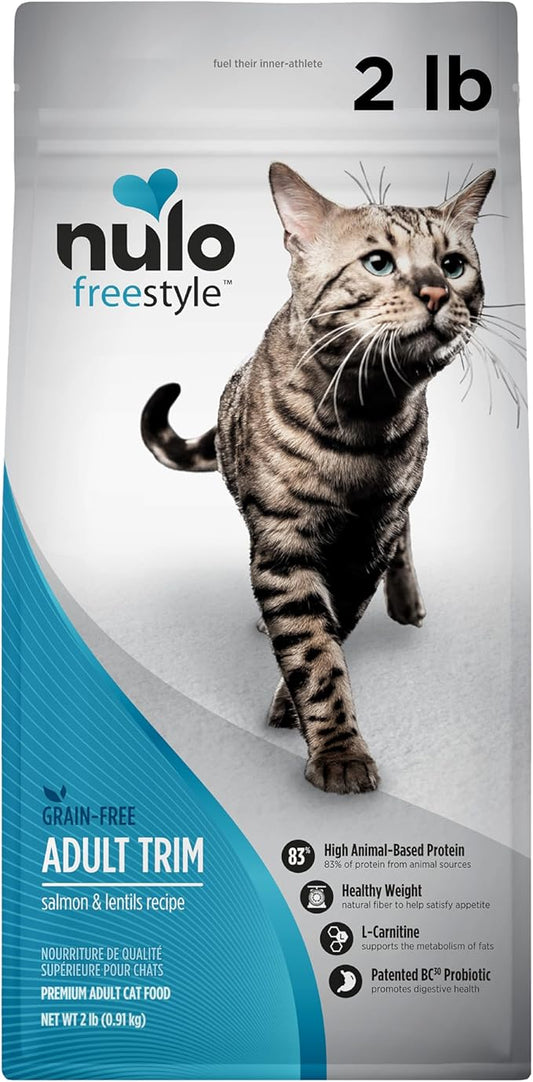 Nulo Freestyle High Protein Trim Cat Food, Salmon & Lentils Recipe - Natural Grain-Free Dry Cat Food for Weight Management with l-Carnitine, Natural Fiber, & Probiotics, 2 lb Bag